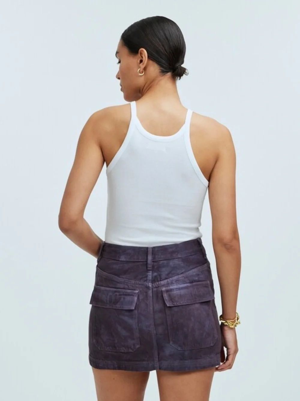 Madewell MN Dye Studio Denim Patch Pocket Utility Mini Skirt Size 25 Fig NO931